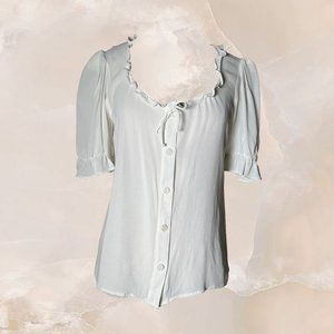 REFORMATION White Blouse Button Down Sheer Button Down Puff Sleeve Cottagecore S